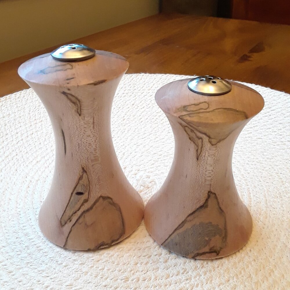 Spalted Maple Turned Wood Salt & Pepper Shakers - Picture 3 of 12